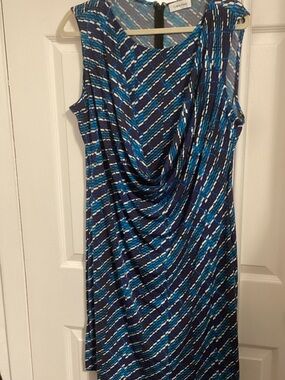 Calvin Klein Blue and Turquoise Draped Midi Dress